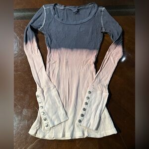 VTG Free People Charcoal Pink Ombre Dyed Snap Cuff Waffle Thermal Top